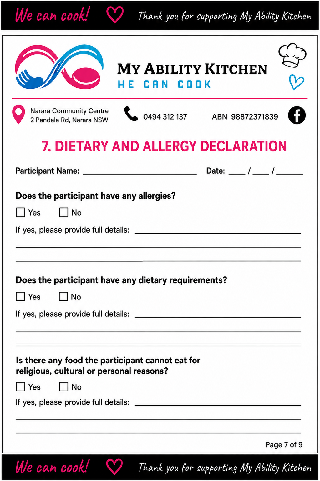 Dietary & Allergy Declaration preview